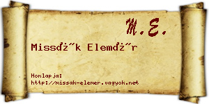 Missák Elemér névjegykártya